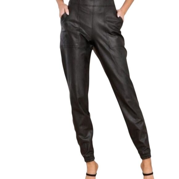 SPANX Black Leather Like Joggers High Rise 20283R M - Picture 1 of 7